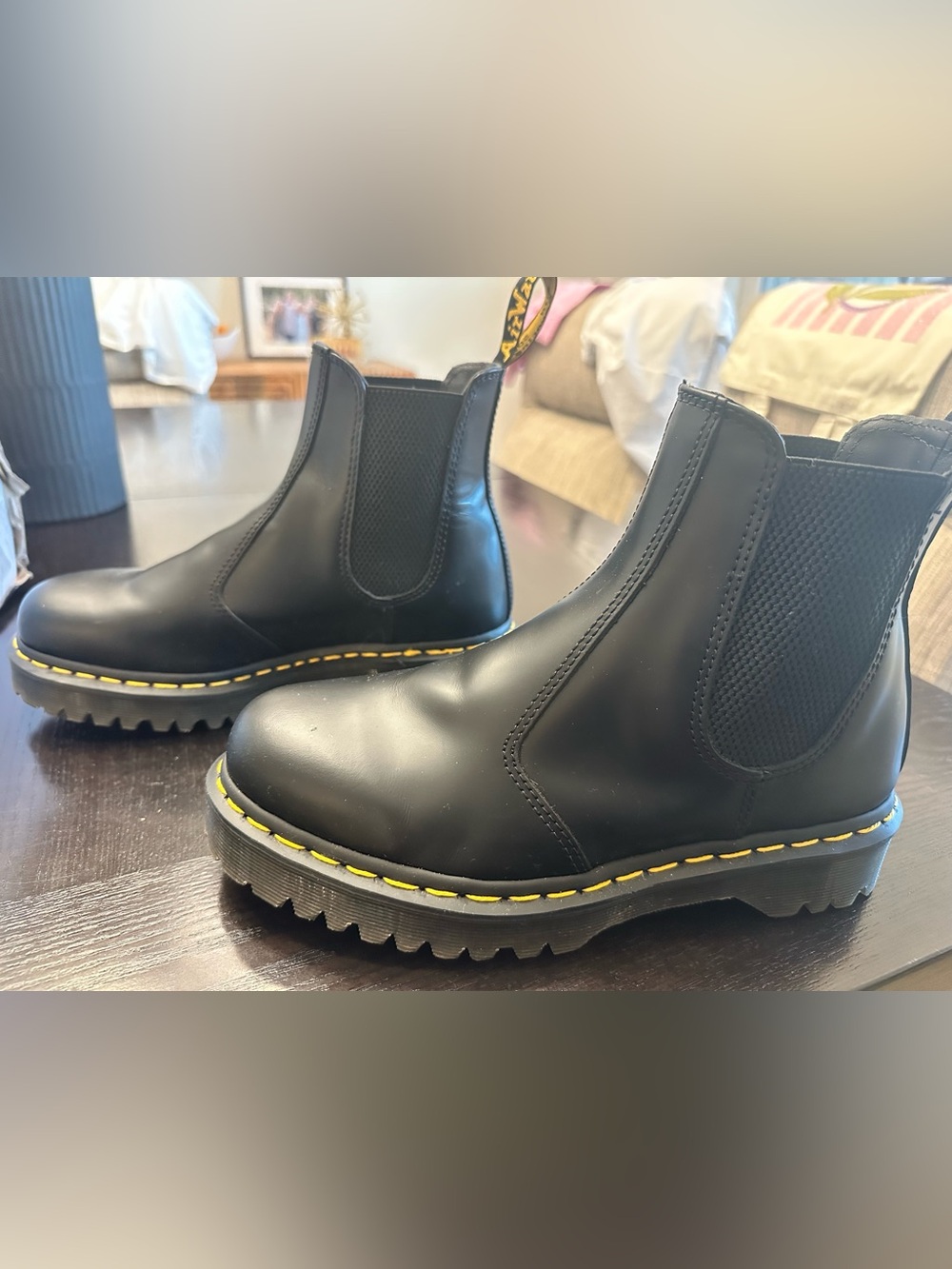 Dr. Martens Black Leather Chukka Boots with Yellow Stitching